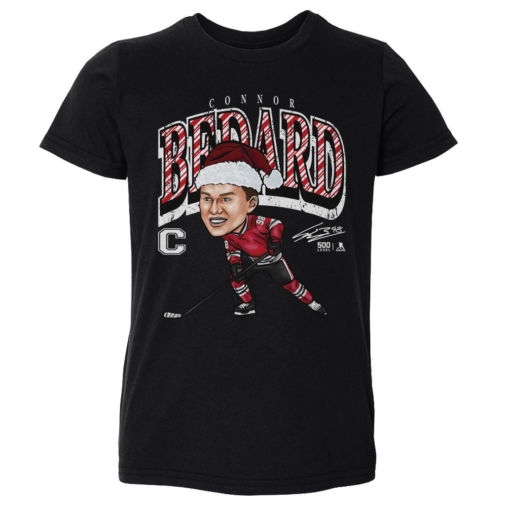 Connor Bedard Chicago Cartoon Santa Hat WHT