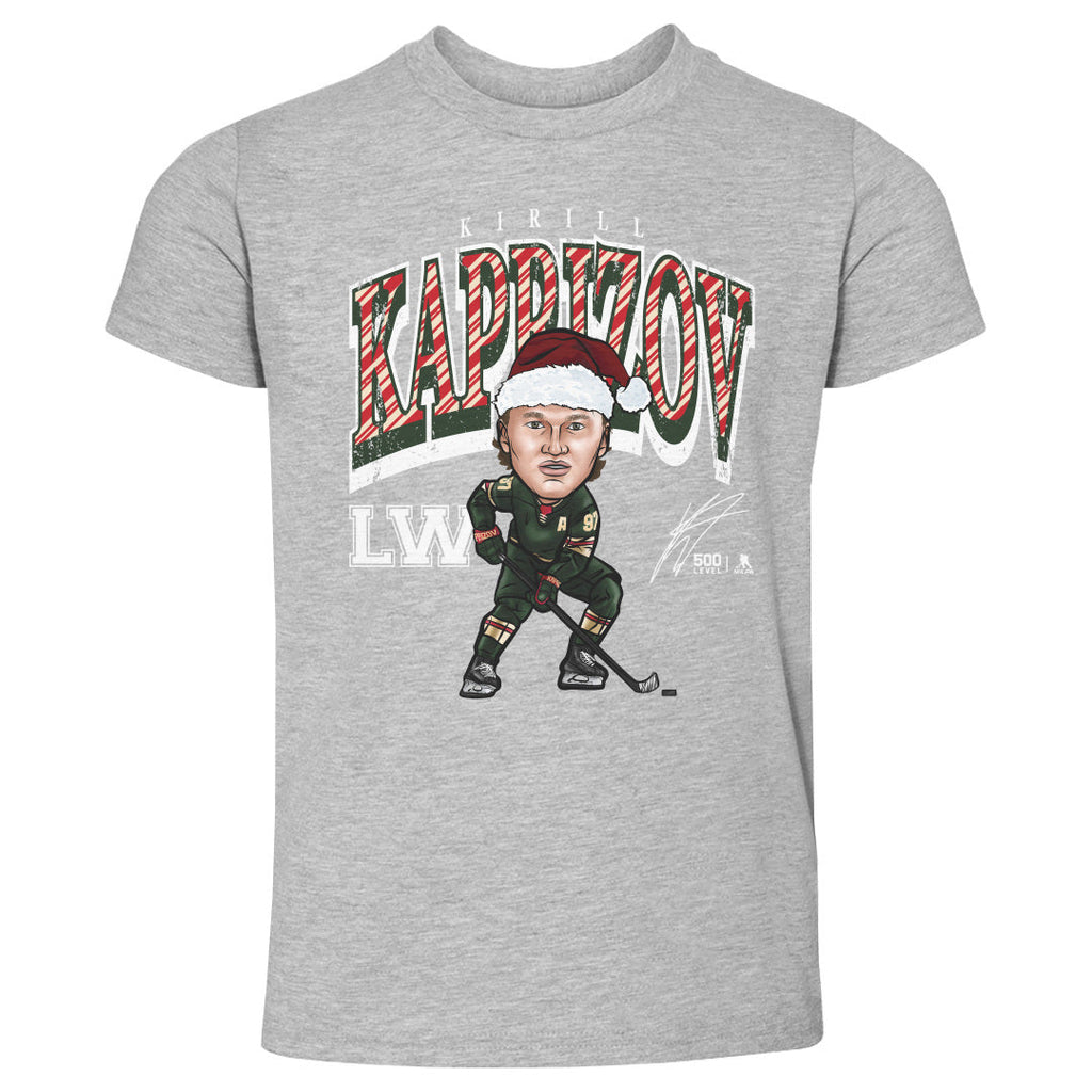 Kirill Kaprizov Minnesota Cartoon Santa Hat WHT