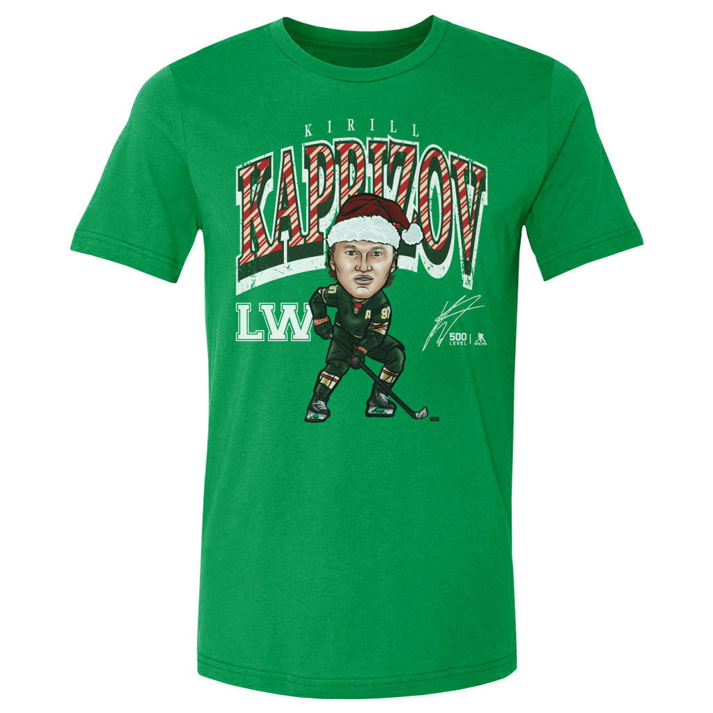 Kirill Kaprizov Minnesota Cartoon Santa Hat WHT
