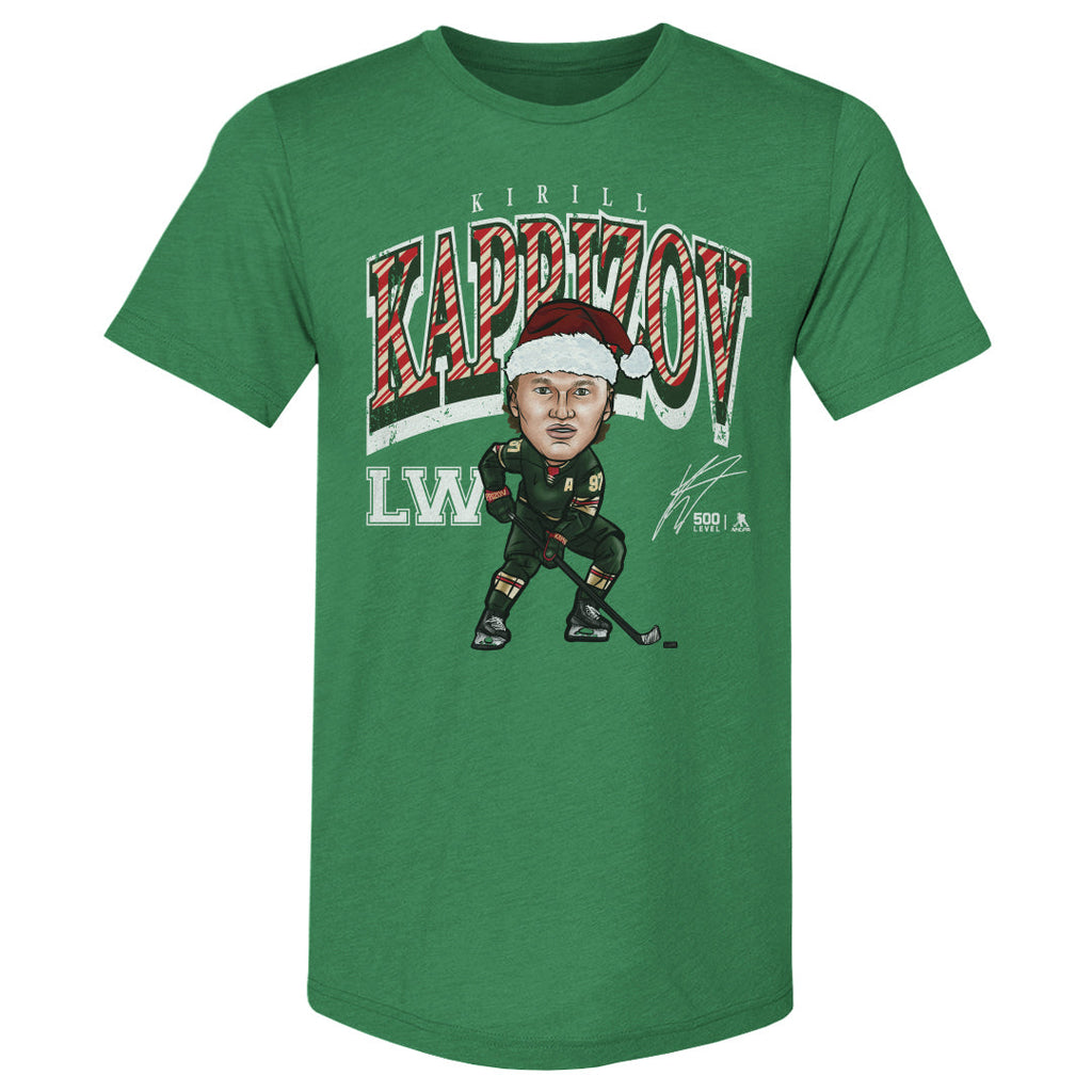 Kirill Kaprizov Minnesota Cartoon Santa Hat WHT