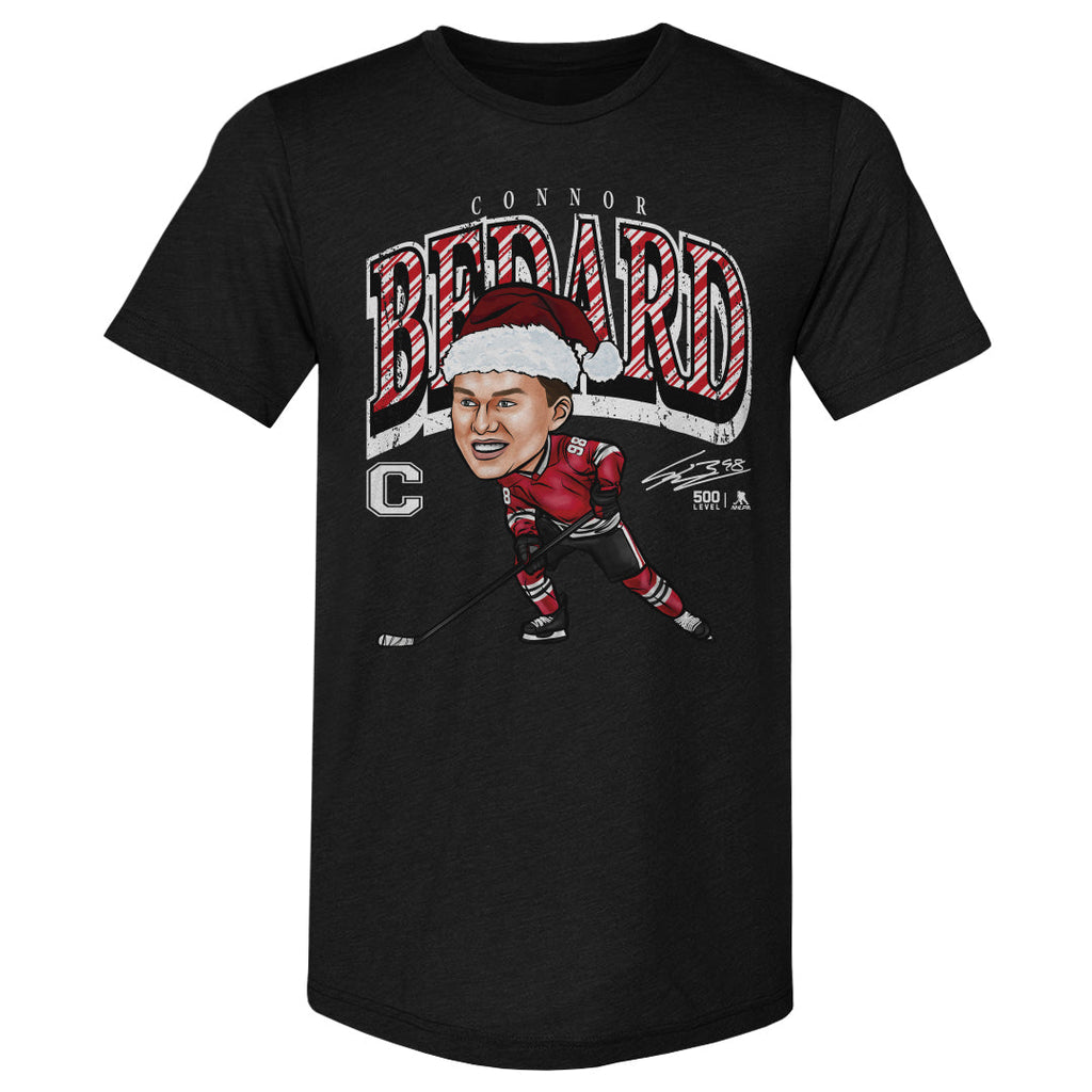 Connor Bedard Chicago Cartoon Santa Hat WHT