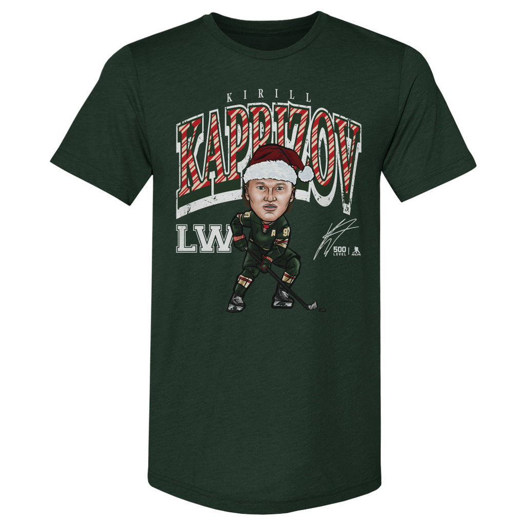 Kirill Kaprizov Minnesota Cartoon Santa Hat WHT