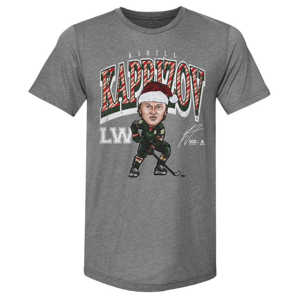 Kirill Kaprizov Minnesota Cartoon Santa Hat WHT