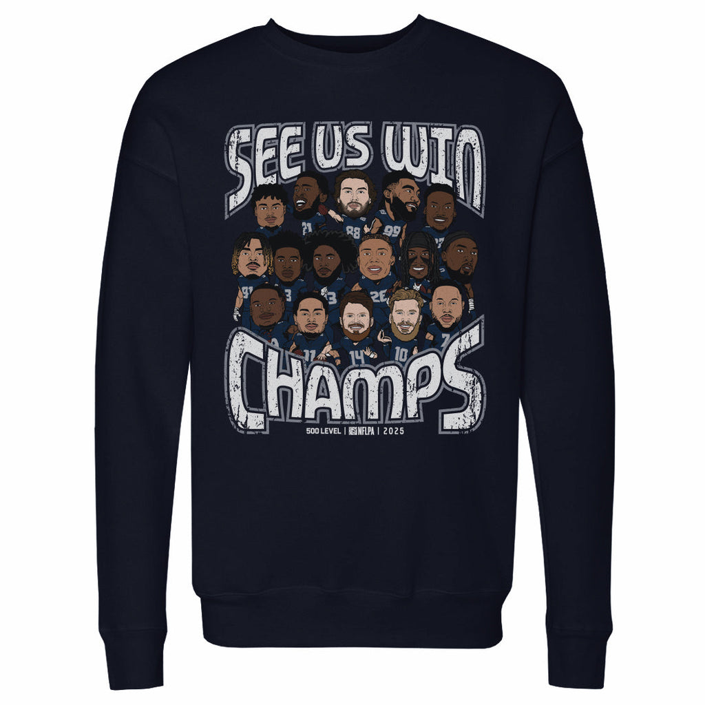 Seattle Football 2025 Champs Cartoon WHT