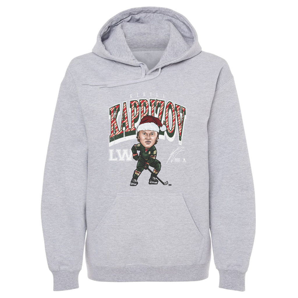 Kirill Kaprizov Minnesota Cartoon Santa Hat WHT