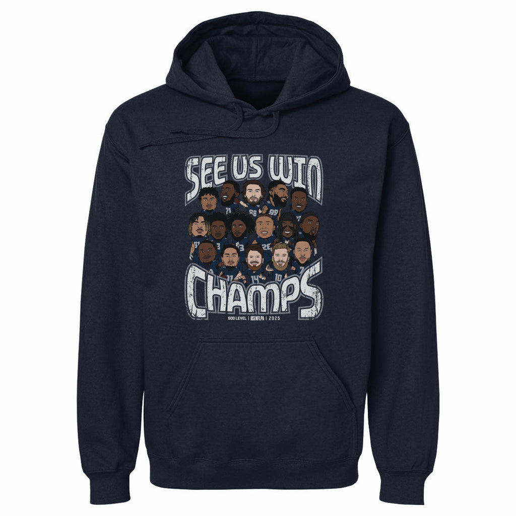 Seattle Football 2025 Champs Cartoon WHT