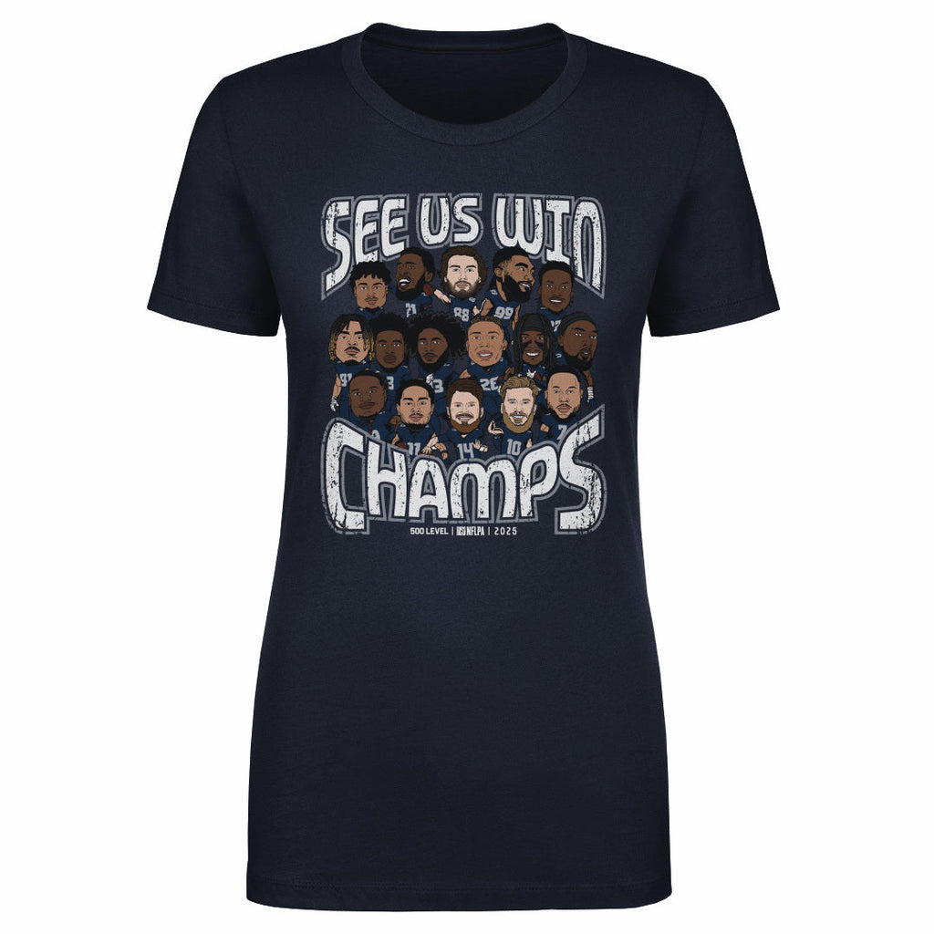 Seattle Football 2025 Champs Cartoon WHT