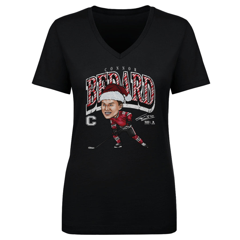 Connor Bedard Chicago Cartoon Santa Hat WHT