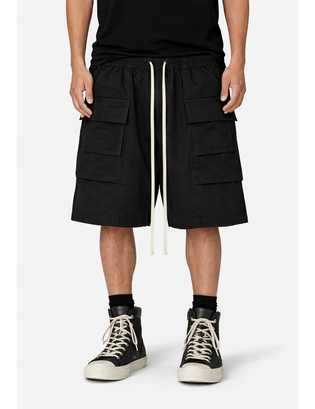 NOIR DROP-CROTCH CARGO SHORTS