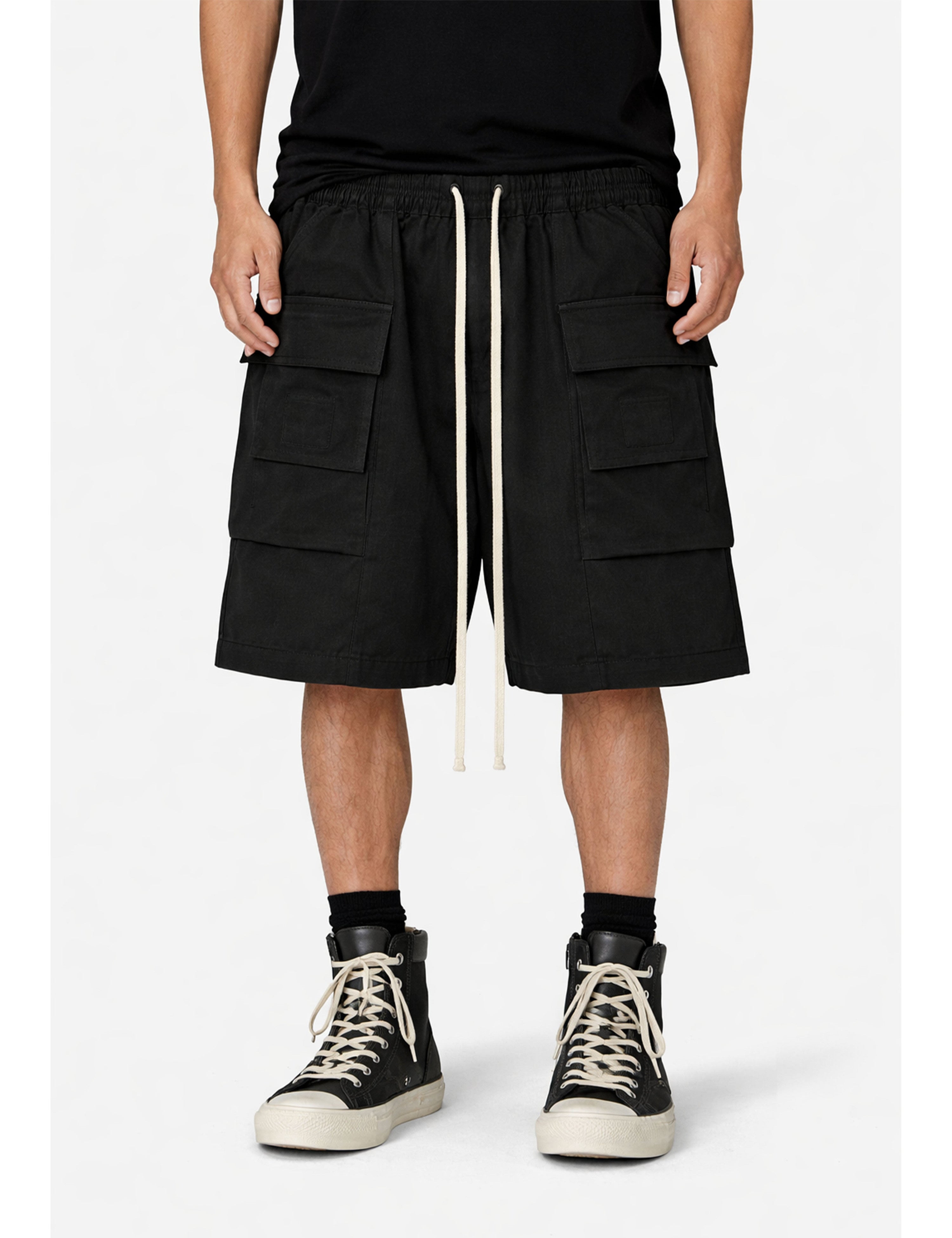 NOIR DROP-CROTCH CARGO SHORTS