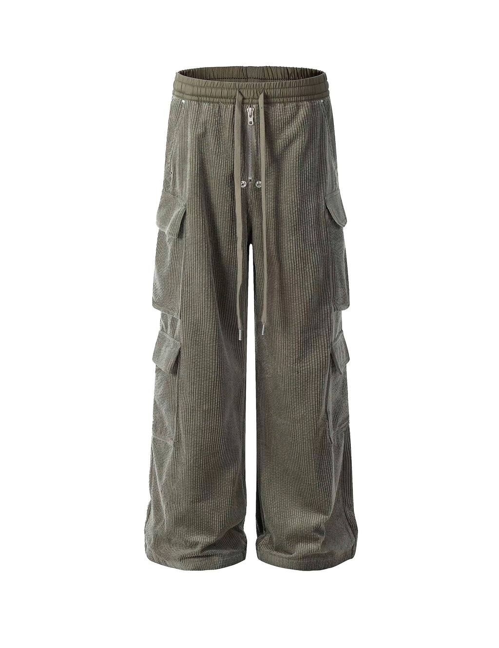 GREY CORDUROY DRAWSTRING CARGO PANTS