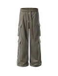 GREY CORDUROY DRAWSTRING CARGO PANTS