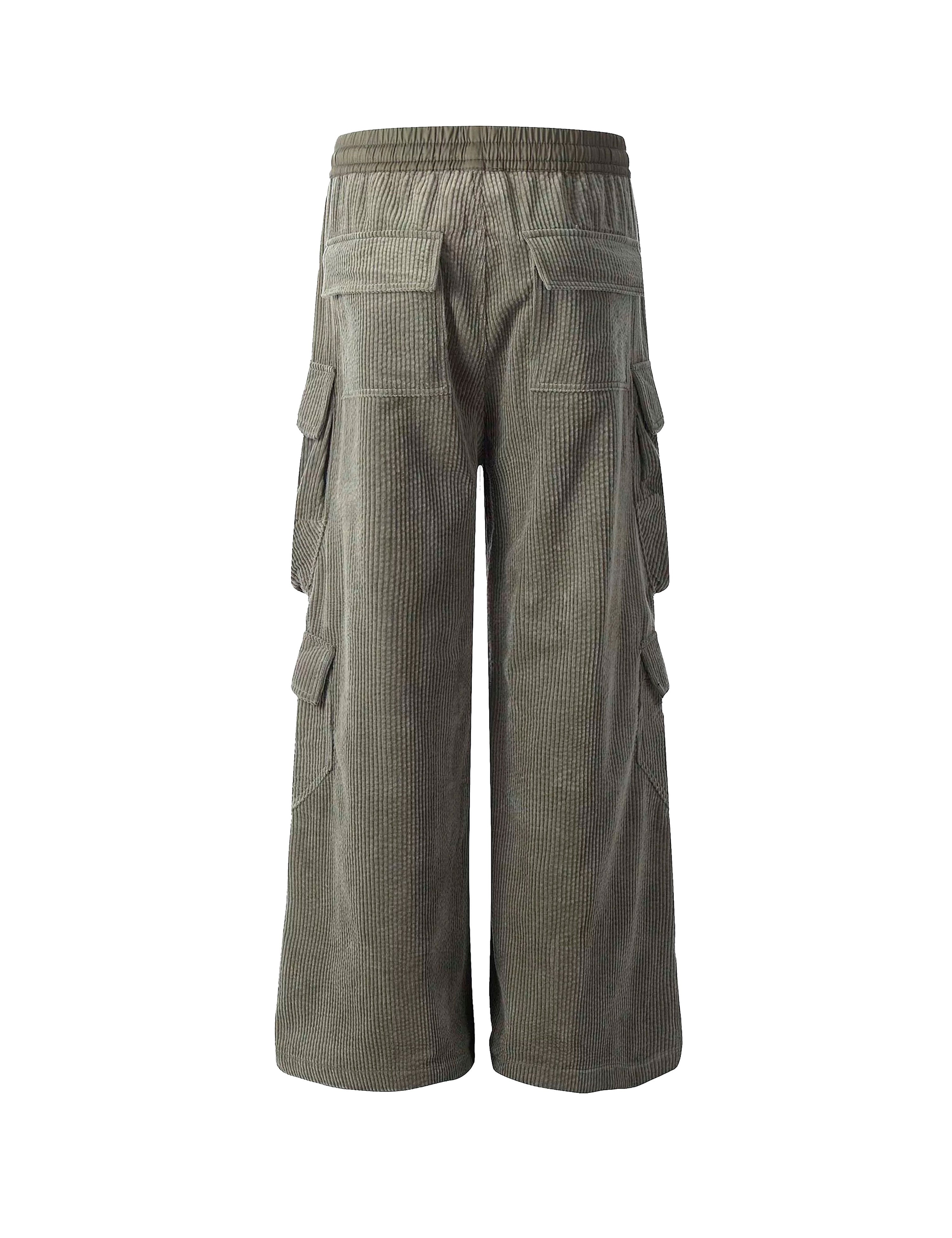 GREY CORDUROY DRAWSTRING CARGO PANTS