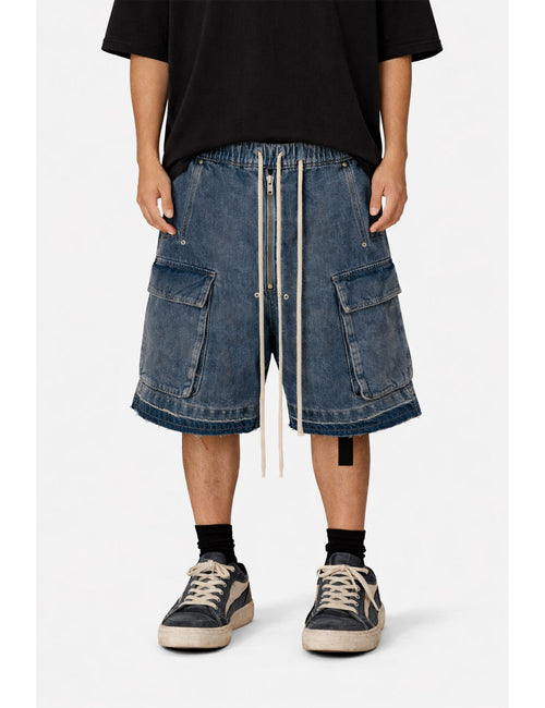 AZUL DRAWSTRING DENIM CARGO SHORTS